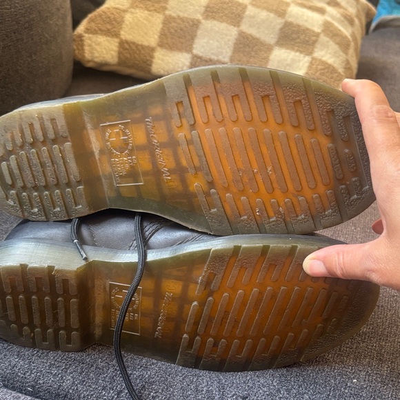 Dr. Martens Black Leather Lace-Up Ankle Boots with Yellow Stitching - Picture 2 of 3